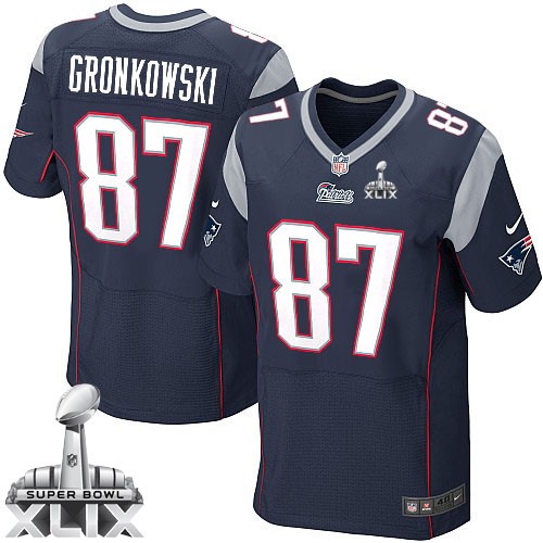 Men's Elite Rob Gronkowski Super Bowl XLIX Nike Jersey Navy Blue Home - #87 NFL New England Patriots